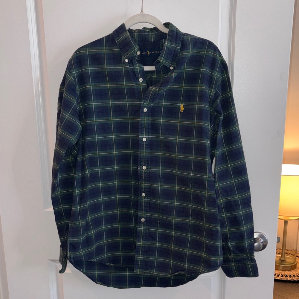 Polo by Ralph Lauren Men's Blue and Yellow Plaid Shirt